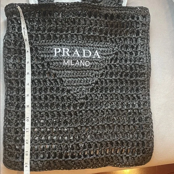 Prada LIKE STRAW BAG Black Crochet Milano Tote - Picture 4 of 7